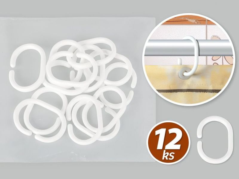 Náhradní kroužky na koupelnový, sprchový závěs, sada 12 kusů