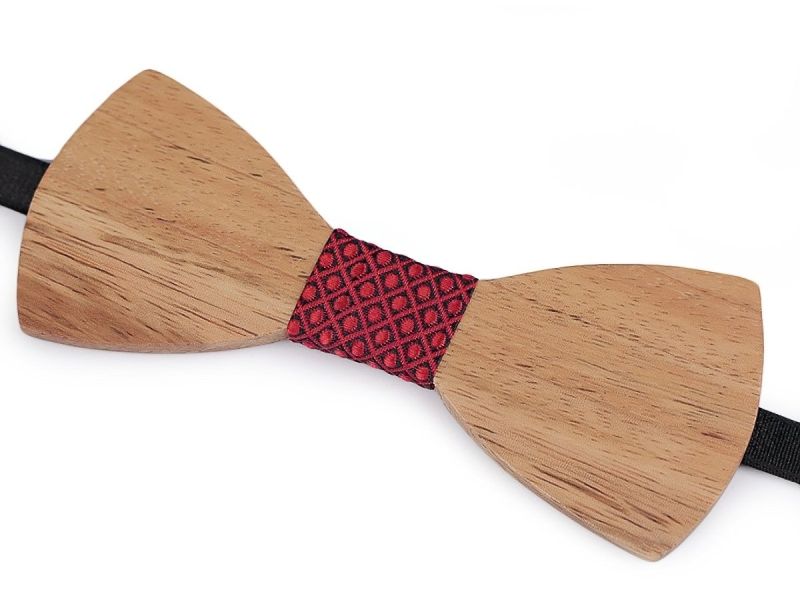 Dřevěný motýlek pánský 770144/6, přírodní, světle hnědý / červená