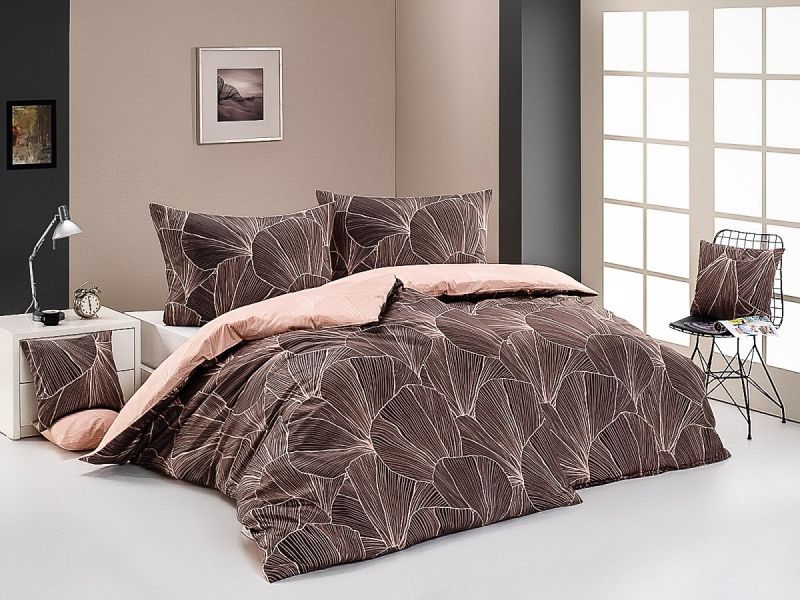 Povlečení Matějovský FLOP, pudrové listy na antracitové, (více materiálů, rozměrů)