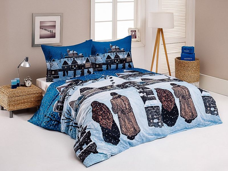 Povlečení Matějovský JOSEF LADA NA PŮLNOČNÍ, modro-bílé, bavlna hladká digitál, 140x200cm + 70x90cm