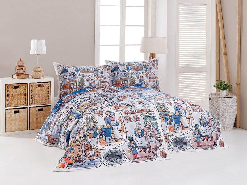 Povlečení Matějovský JOSEF LADA VÁNOCE, bílo-modré, bavlna hladká digitál, 140x200cm + 70x90cm