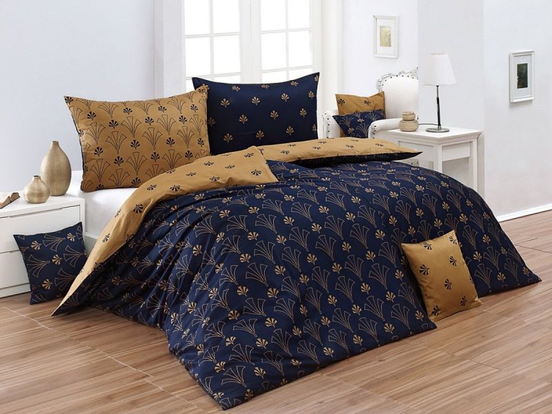 Povlečení Matějovský CORDONA, ornamenty, tmavě modrá-okrová, (více materiálů, rozměrů)