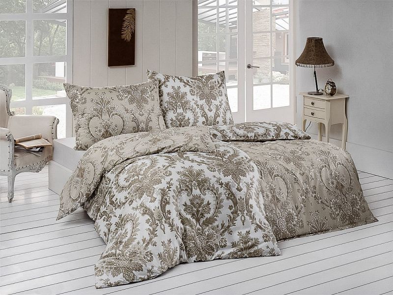 Povlečení Matějovský PALACE, ornamenty na béžové, bavlněný satén, 140x200cm + 70x90cm