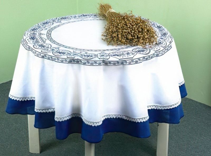 Kuchyňský ubrus CIBULÁK, modrobílý, průměr 140cm (kruh) 