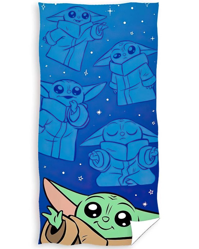 Dětská plážová osuška STAR WARS BABY YODA GALAXIE GROGU, tmavě modrá, froté, 70x140cm