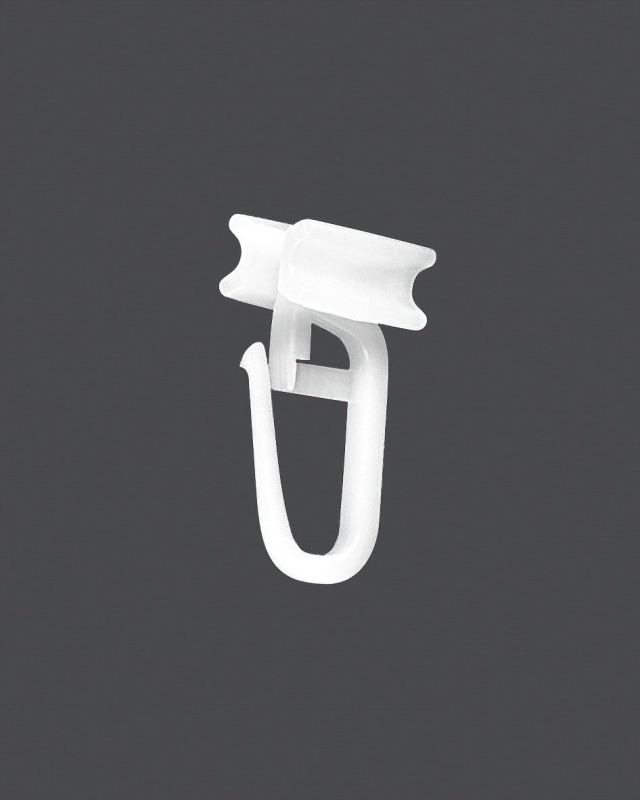 Háček na záclony s posuvnou ližinou na hliníkovou kolejnici, bílý