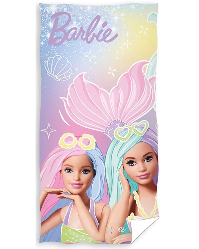 Dětská plážová osuška BARBIE MOŘSKÉ PANNY, růžová, froté, 70x140cm