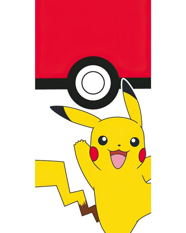 Dětská plážová osuška POKÉMON POKÉBALL A PIKACHU, červeno-bílá, froté, 70x140cm