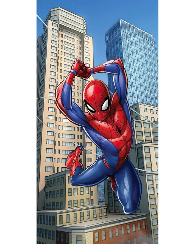 Dětská plážová osuška SPIDERMAN OPERACE SILVER, modrá, froté, 70x140cm