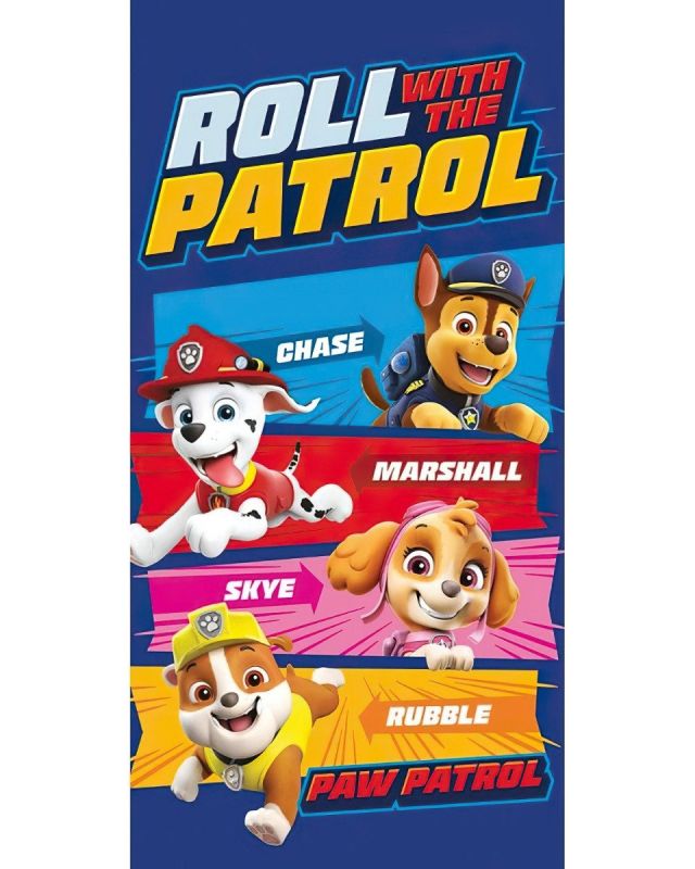 Dětská plážová osuška TLAPKOVÁ PATROLA SKVĚLÁ HLÍDKA, modrá, froté, 70x140cm