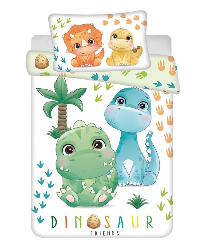 Dětské povlečení do postýlky DINO 02 BABY, bílo-zelenkavé, bavlna hladká, 100x135cm + 40x60cm