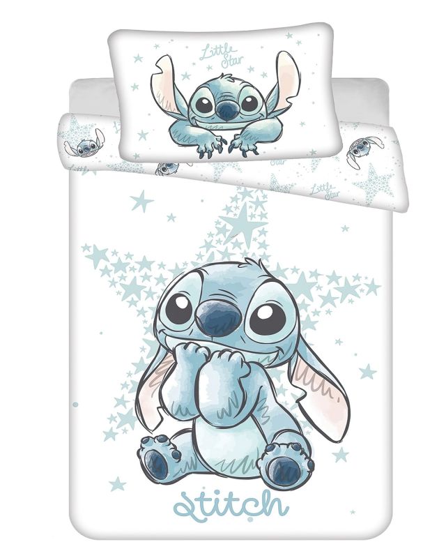 Dětské povlečení do postýlky LILO AND STITCH WHITE STAR BABY, bílé, bavlna hladká, 100x135cm + 40x60cm