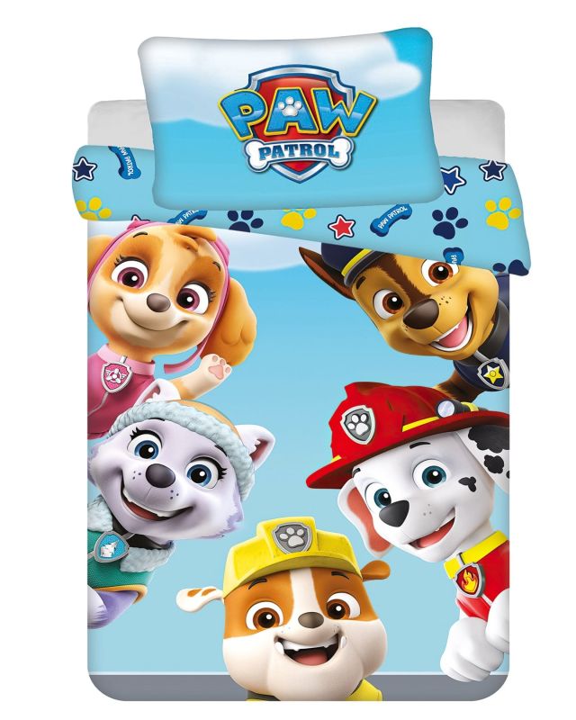 Dětské povlečení do postýlky TLAPKOVÁ PATROLA PAW PATROL 327 BABY, modré, bavlna hladká, 100x135cm + 40x60cm 