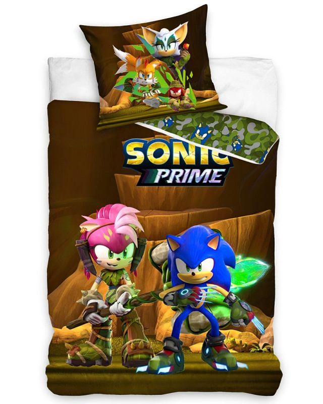 Dětské povlečení JEŽEK SONIC A AMY ROSE, fototisk, hnědé, bavlna hladká, 140x200cm + 70x90cm