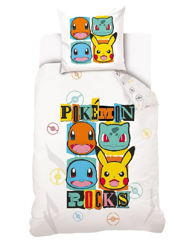 Dětské povlečení POKÉMON ROCKS, bílé, bavlna hladká, 140x200cm + 70x90cm 