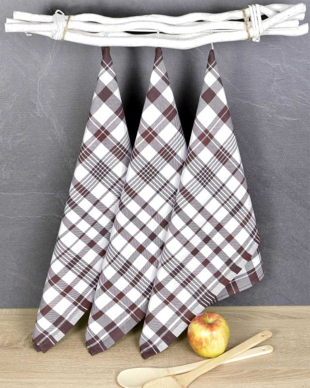 Kuchyňské utěrky EGYPTSKÁ BAVLNA BELLA BROWN, hnědé káro, 3 kusy, 50x70cm