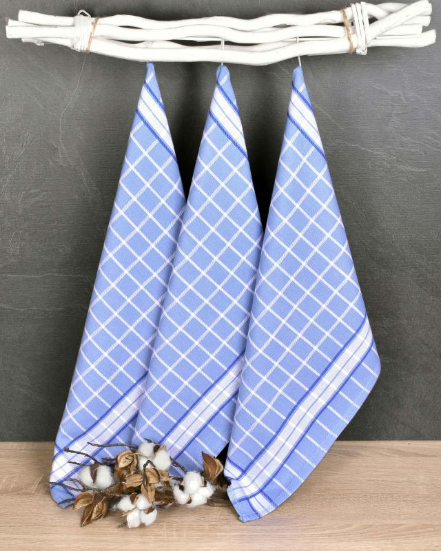 Kuchyňské utěrky EGYPTSKÁ BAVLNA DOLCE BLUE, modrá kostka, 3 kusy, 50x70cm