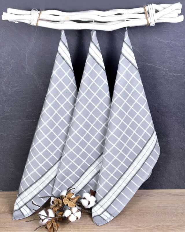 Kuchyňské utěrky EGYPTSKÁ BAVLNA DOLCE GREY, šedá kostka, 3 kusy, 50x70cm