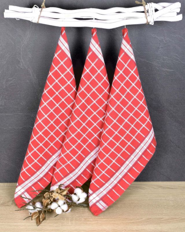 Kuchyňské utěrky EGYPTSKÁ BAVLNA DOLCE RED, červená kostka, 3 kusy, 50x70cm