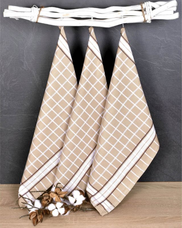 Kuchyňské utěrky EGYPTSKÁ BAVLNA PERLA BEIGE, béžová kostka, 3 kusy, 50x70cm