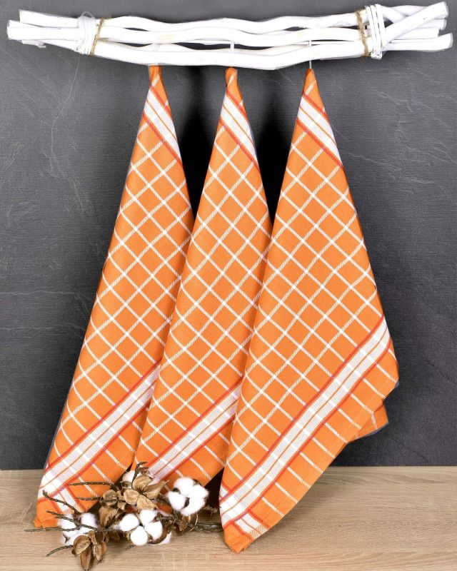 Kuchyňské utěrky EGYPTSKÁ BAVLNA PERLA ORANGE, oranžová kostka, 3 kusy, 50x70cm
