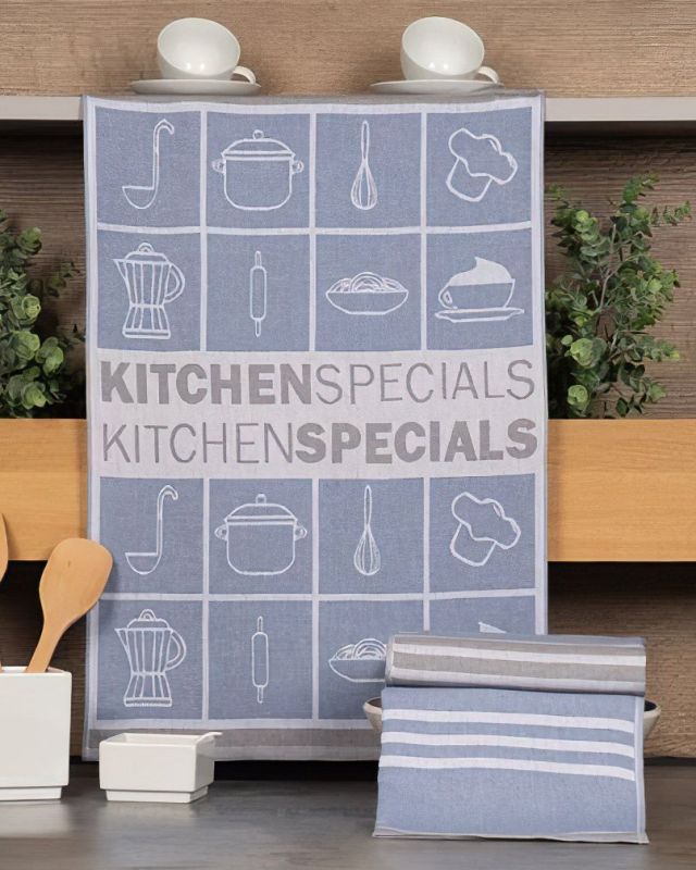 Kuchyňské utěrky EGYPTSKÁ BAVLNA U02 KUCHYNĚ, modro-béžová, 3 kusy, 50x70cm