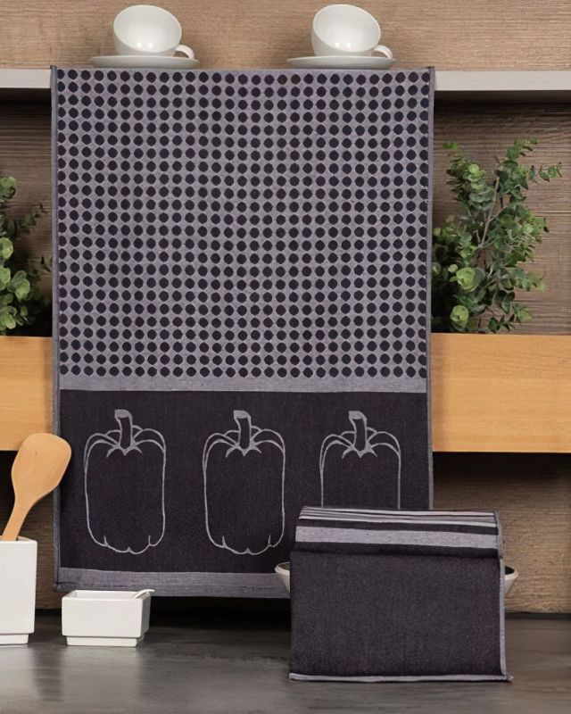 Kuchyňské utěrky EGYPTSKÁ BAVLNA U02 PAPRIKA, černá, 3 kusy, 50x70cm