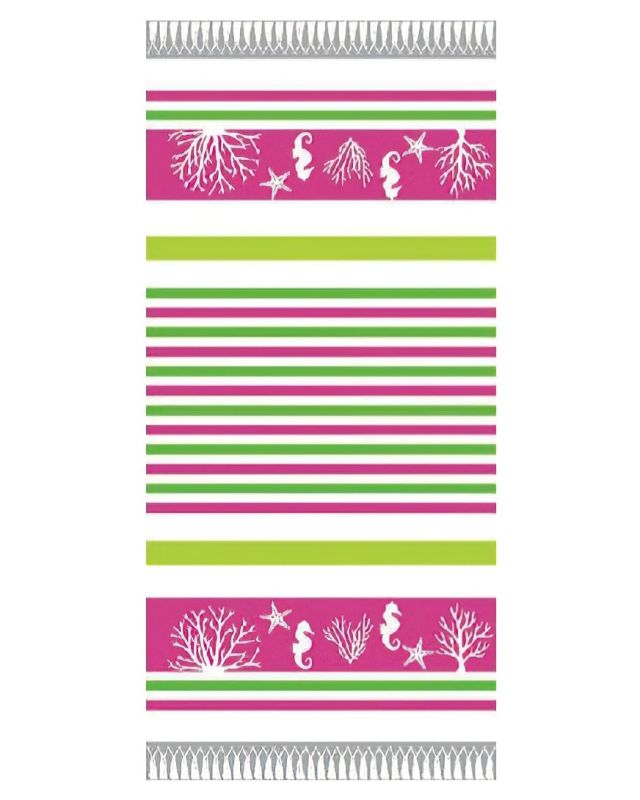 Plážová osuška DELTA, MOŘE PROUŽKY, růžová, froté, 90x170cm