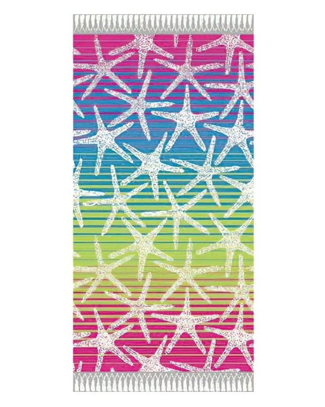 Plážová osuška DELTA, MOŘSKÉ HVĚZDICE, růžová duhová, froté, 90x170cm