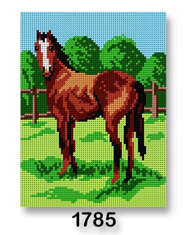 Vyšívací předloha, obrázek na vyšívání 70246/1785, kůň na louce, zelená, 18x24cm