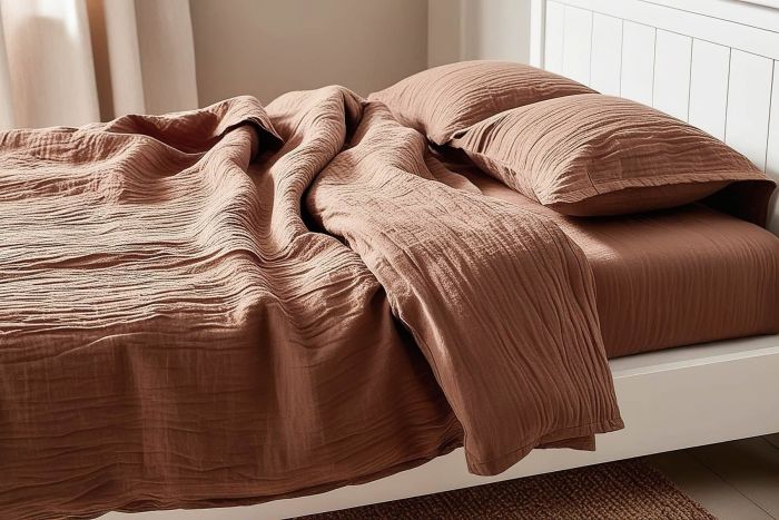 Povlečení Prem MUŠELÍN PREMIUM HNĚDÉ, jednobarevné, hnědé, mušelín, 140x200cm + 70x90cm