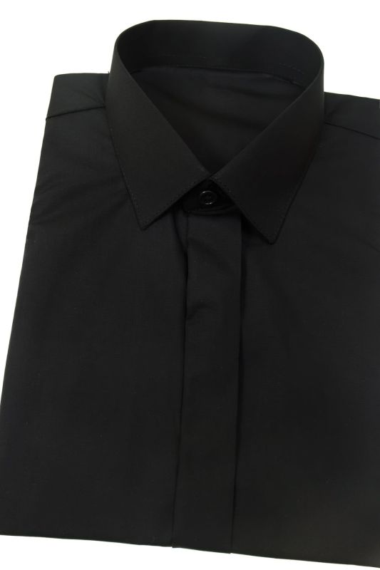 Dětská chlapecká košile Avantgard KLASIK s krytou légou, jednobarevná, černá, dlouhý rukáv