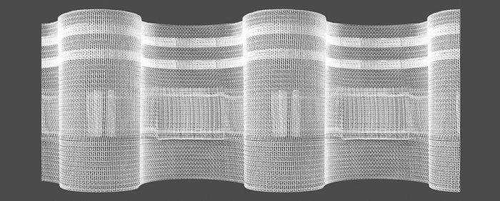 Záclonová řasící páska, stuha 10.100.200.3, pravidelné vlnky se zadním řasením, řasení 1:2, transparentní, šířka 10cm (v metráži)