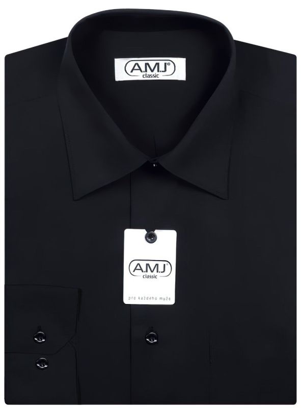 Pánská košile AMJ jednobarevná JDS017, černá, dlouhý rukáv, slim fit