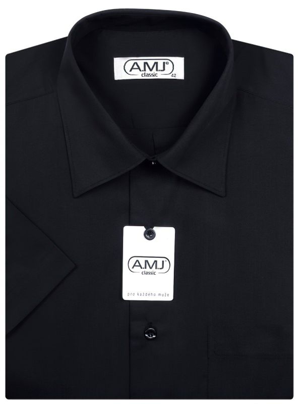 Pánská košile AMJ jednobarevná JKS017, černá, krátký rukáv, slim fit