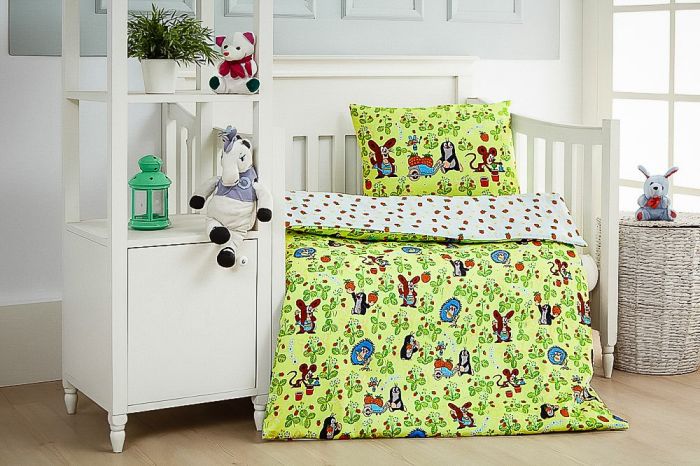 Dětské povlečení Matějovský do postýlky KRTEK NA LOUCE (Krteček), zelené, bavlna hladká (více rozměrů)