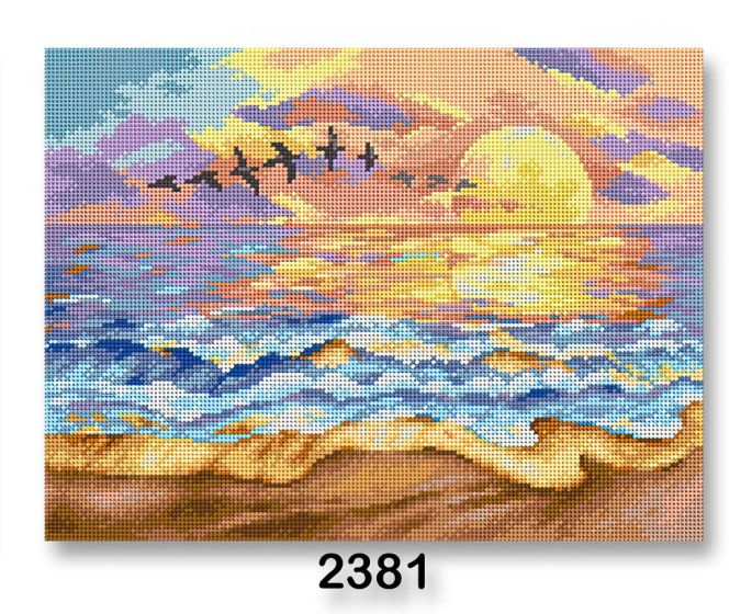 Vyšívací předloha, obrázek na vyšívání 70243/2381, moře, modro-béžová, 30x40cm