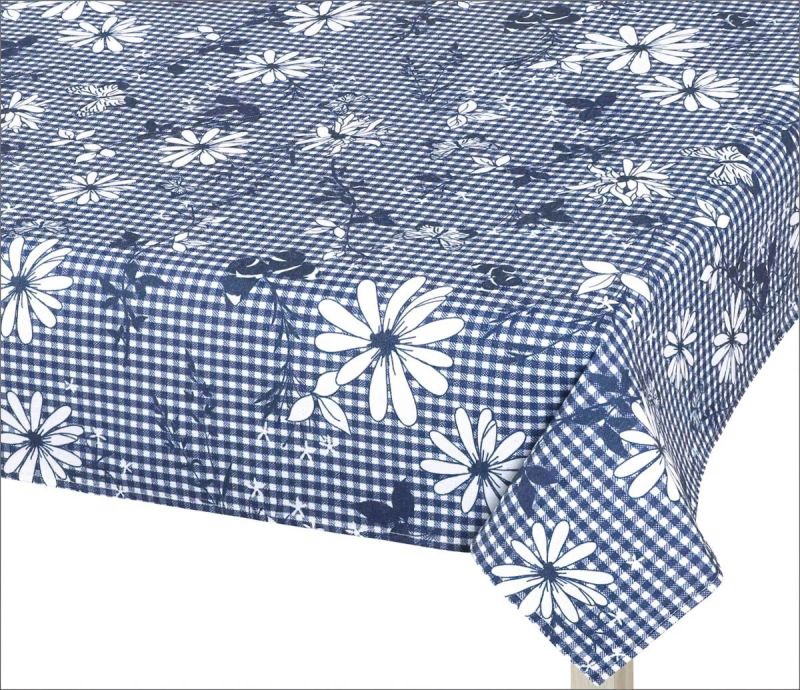 Kuchyňský ubrus DITA 410, MODRÁ KOSTIČKA S KVĚTEM, 140x180cm (obdélník) 