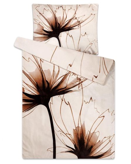 Povlečení IKONA mikroflanel, hnědý květ na béžové 140x200cm + 70x90cm