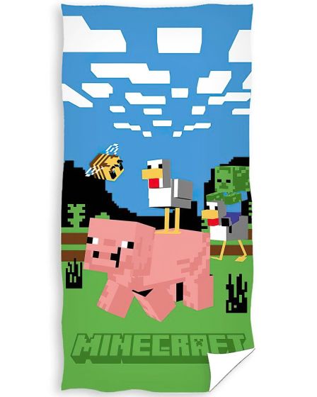 Dětská plážová osuška MINECRAFT PRASE A KACHNA, modro-zelená, froté, 70x140cm