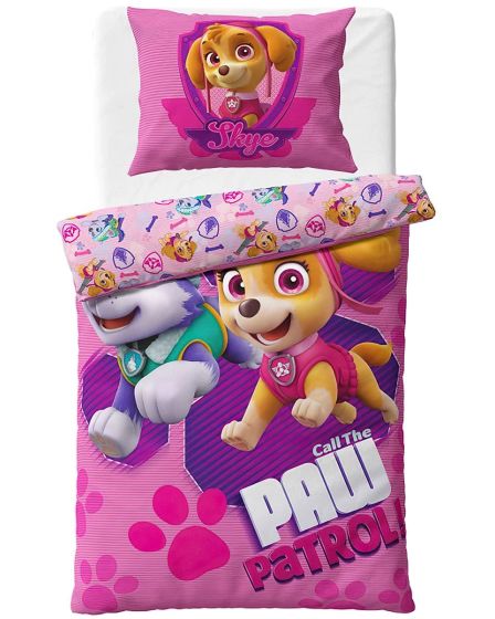 Povlečení dětské TLAPKOVÁ PATROLA ODVÁŽNÉ ZÁCHRANÁŘKY, růžové, mikroplyš, 140x200cm + 70x90cm