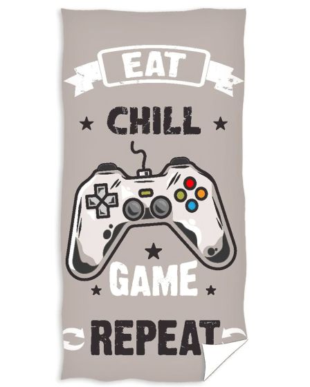 Dětská plážová osuška GAMER HERNÍ FLOW, béžovo-šedá, froté, 90x180cm