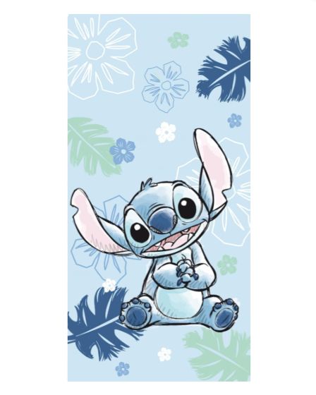 Dětská plážová osuška LILO A STITCH OHANA BLUE, světle modrá, froté, 70x140cm