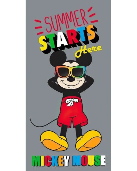 Dětská plážová osuška MICKEY MOUSE LÉTO ZAČÍNÁ, šedá, froté, 70x140cm