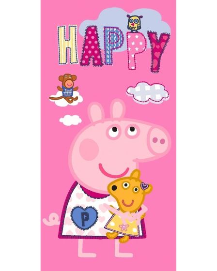 Dětská plážová osuška PRASÁTKO PEPINA (PEPPA) A MEDVÍDEK TEDDY, růžová, froté, 70x140cm