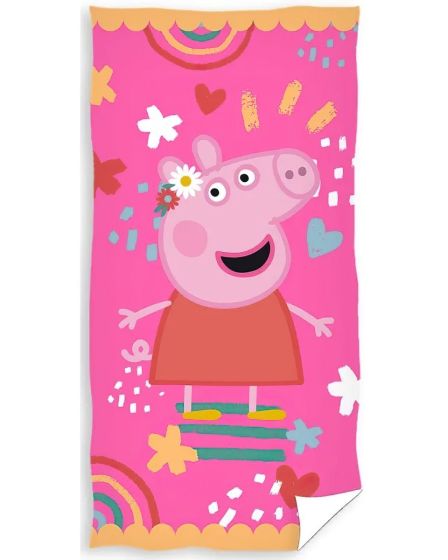 Dětská plážová osuška PRASÁTKO PEPINA (PEPPA) BAREVNÝ SVĚT, růžová, froté, 70x140cm