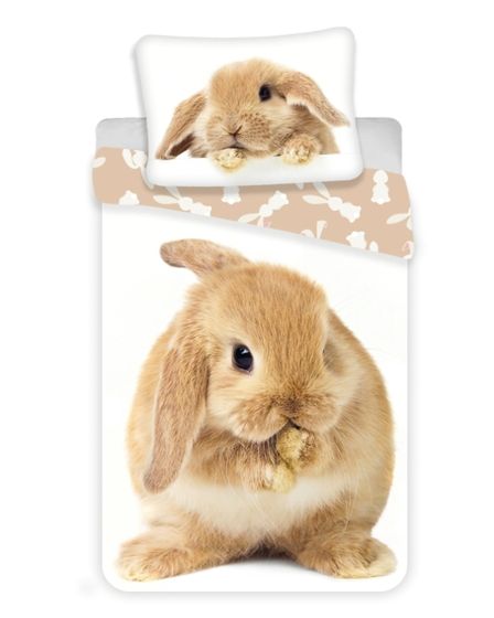 Dětské povlečení BUNNY BROWN 3D, zajíček na bílé, fototisk, bavlna hladká, 140x200cm + 70x90cm 