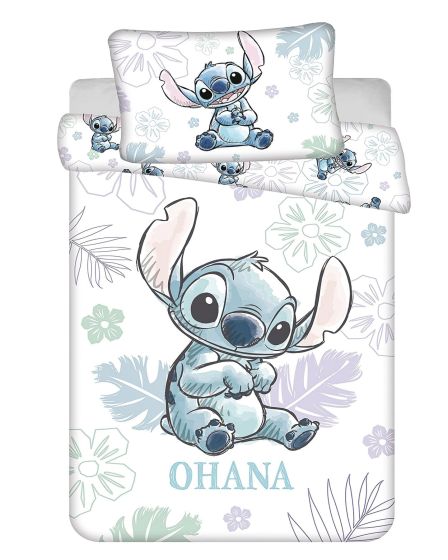 Dětské povlečení do postýlky LILO AND STITCH OHANA WHITE BABY, bílé, bavlna hladká, 100x135cm + 40x60cm