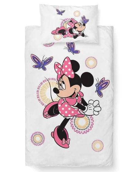 Dětské povlečení do postýlky MINNIE A MOTÝLCI, růžovo-bílá, bavlna hladká, 100x135cm + 40x60cm