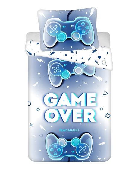 Dětské povlečení GAME OVER, modré, bavlna hladká, 140x200cm + 70x90cm